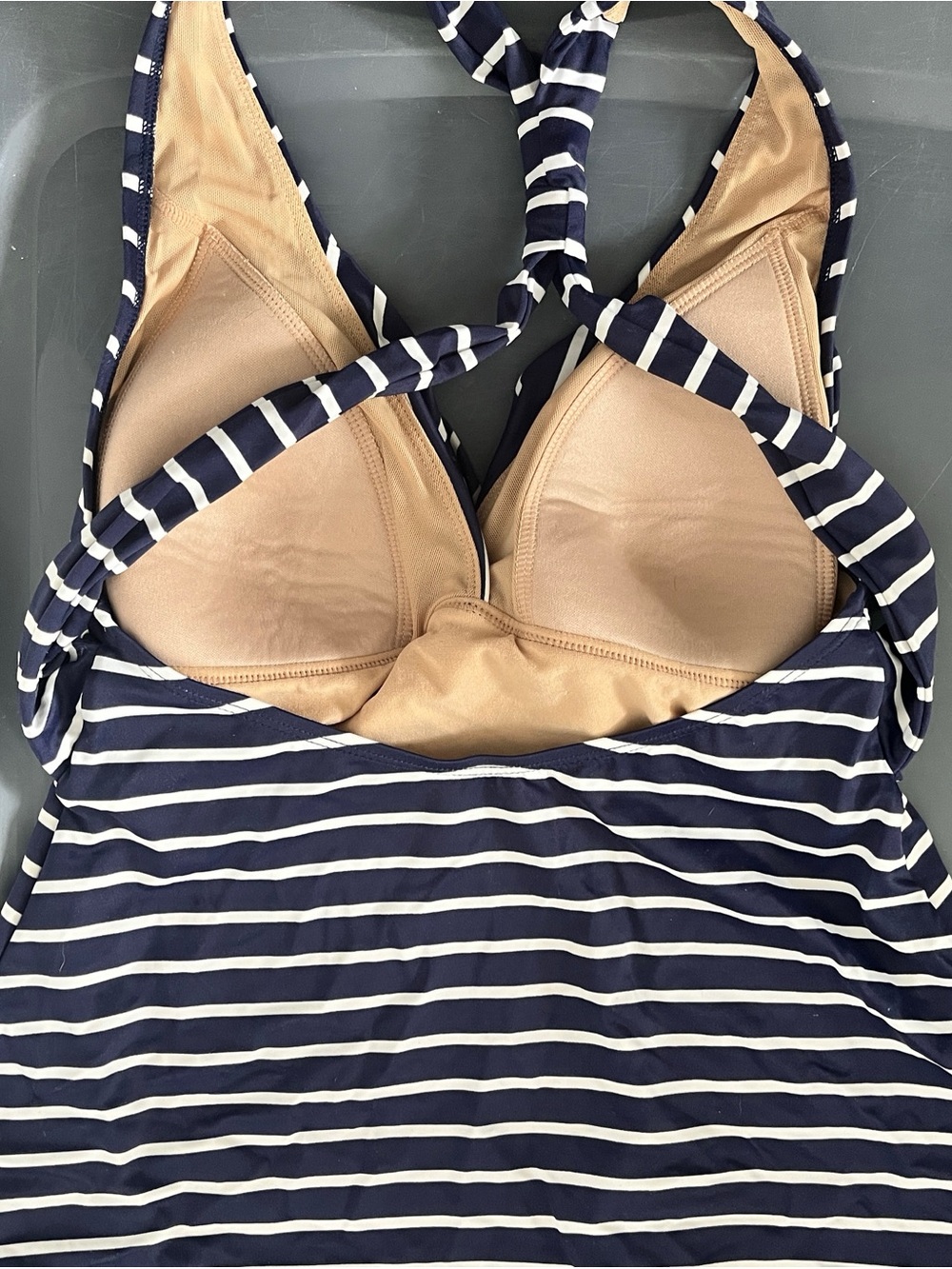 VENUS Navy and White Striped Swim Tankini with Nude Lined Cups